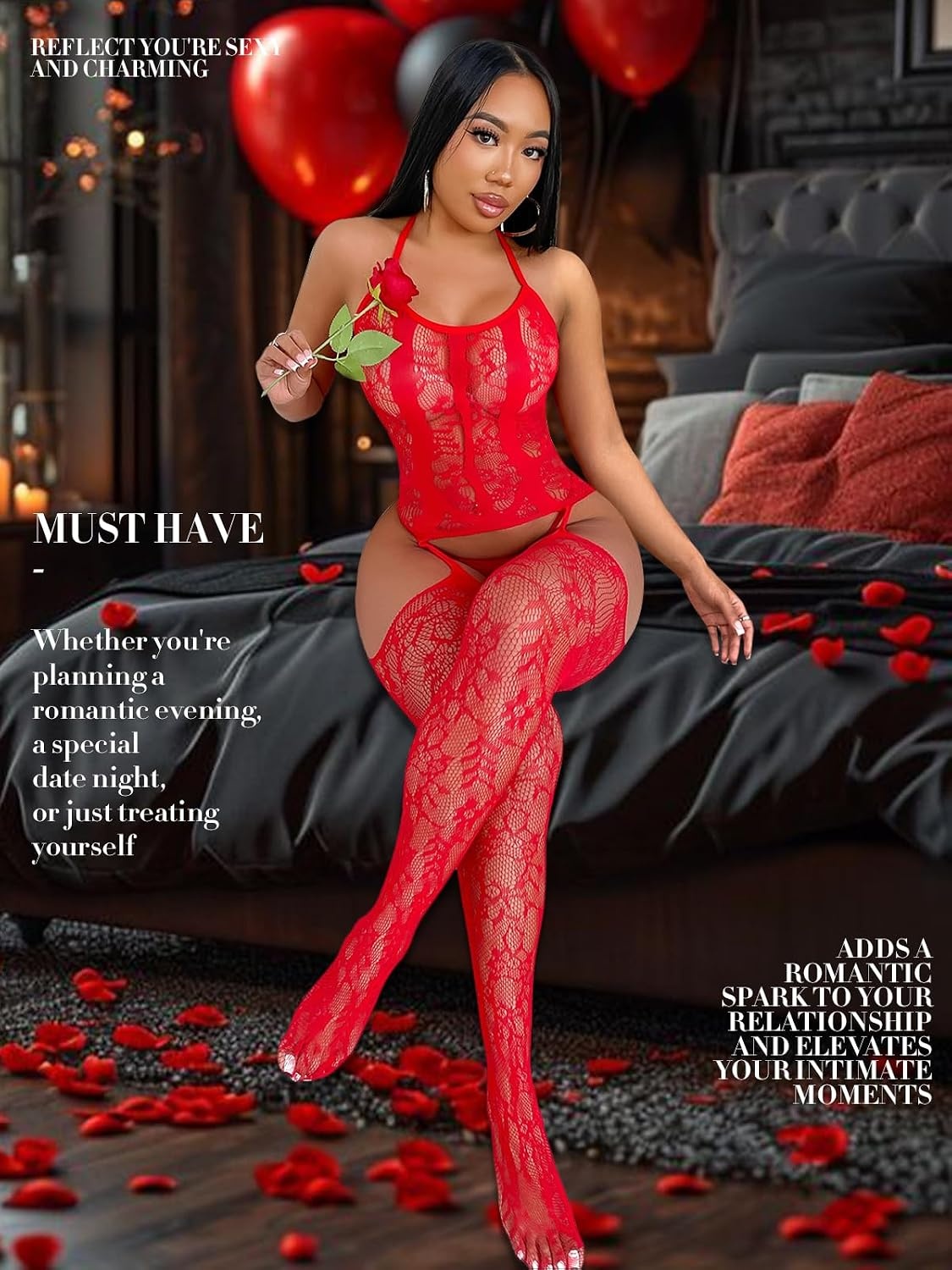 image:imageBuitifo Womens Fishnet Bodystocking Plus Size Bodysuit Sexy Tights Soft Nightwear LingerieRed Gb