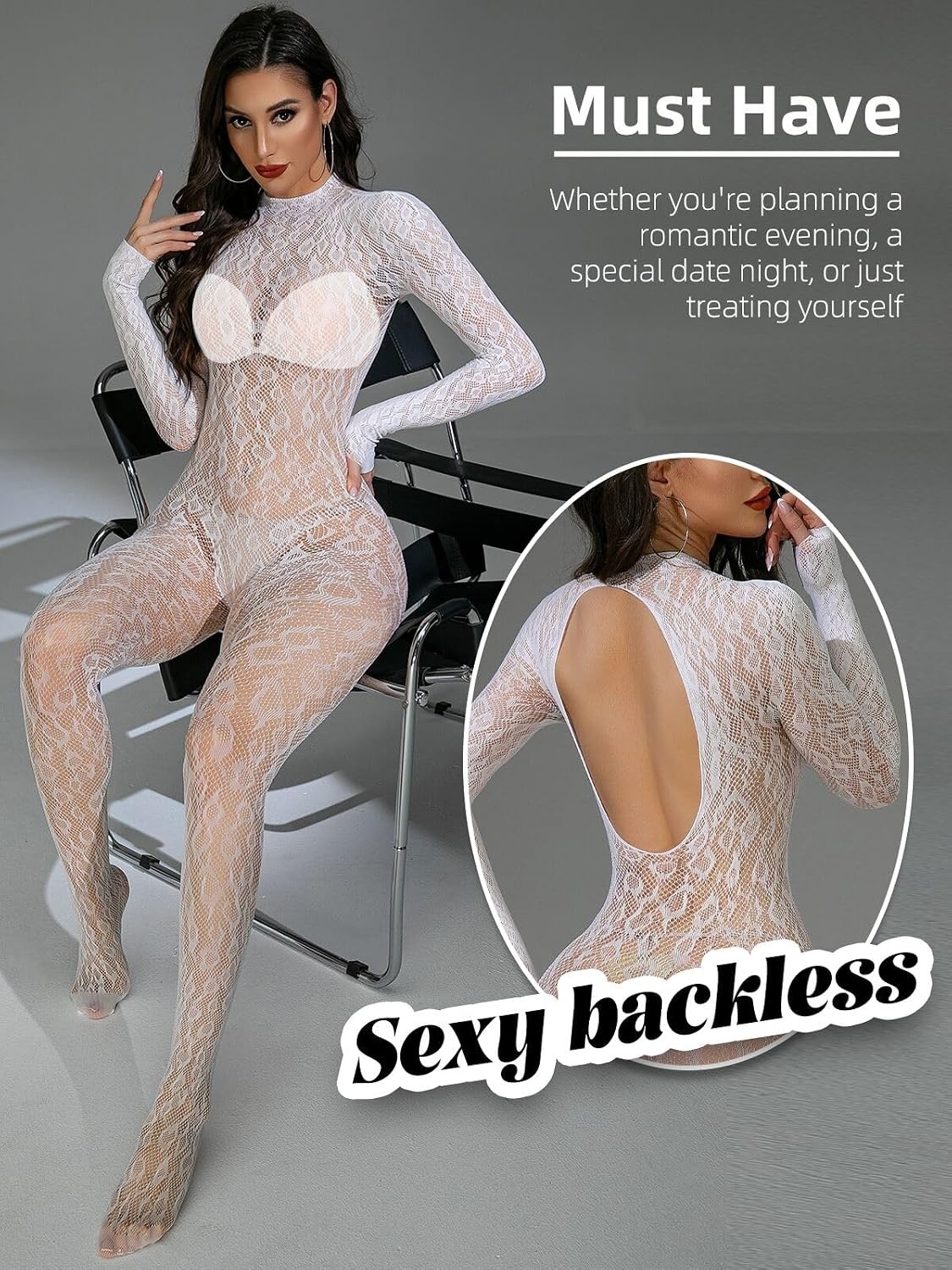 image:imageBuitifo Womens Fishnet Bodystocking Plus Size Bodysuit Sexy Tights Soft Nightwear LingerieWhite 08w