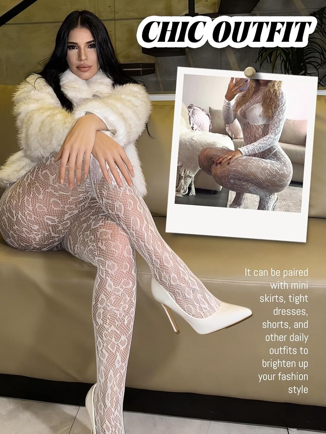 image:imageBuitifo Womens Fishnet Bodystocking Plus Size Bodysuit Sexy Tights Soft Nightwear LingerieWhite 08w