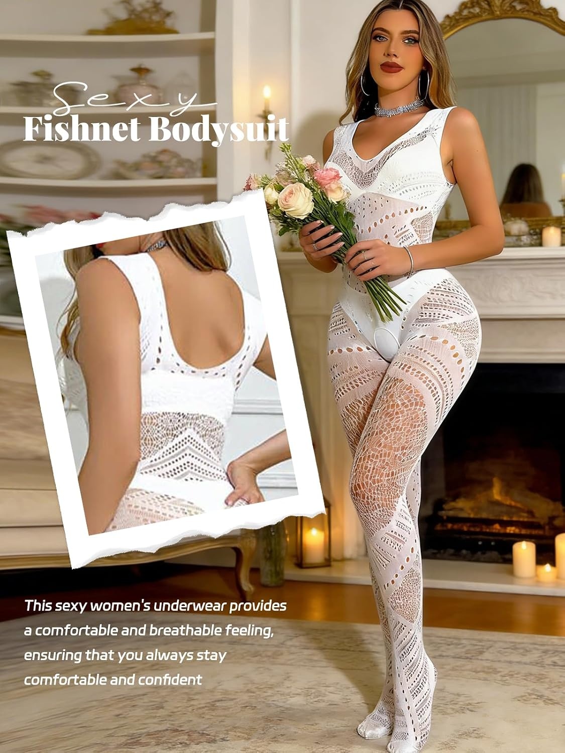 image:imageBuitifo Womens Fishnet Bodystocking Plus Size Bodysuit Sexy Tights Soft Nightwear LingerieWhite Nxx