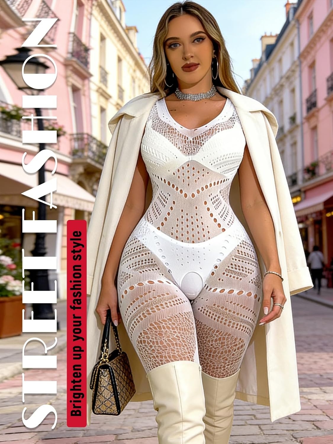 image:imageBuitifo Womens Fishnet Bodystocking Plus Size Bodysuit Sexy Tights Soft Nightwear LingerieWhite Nxx