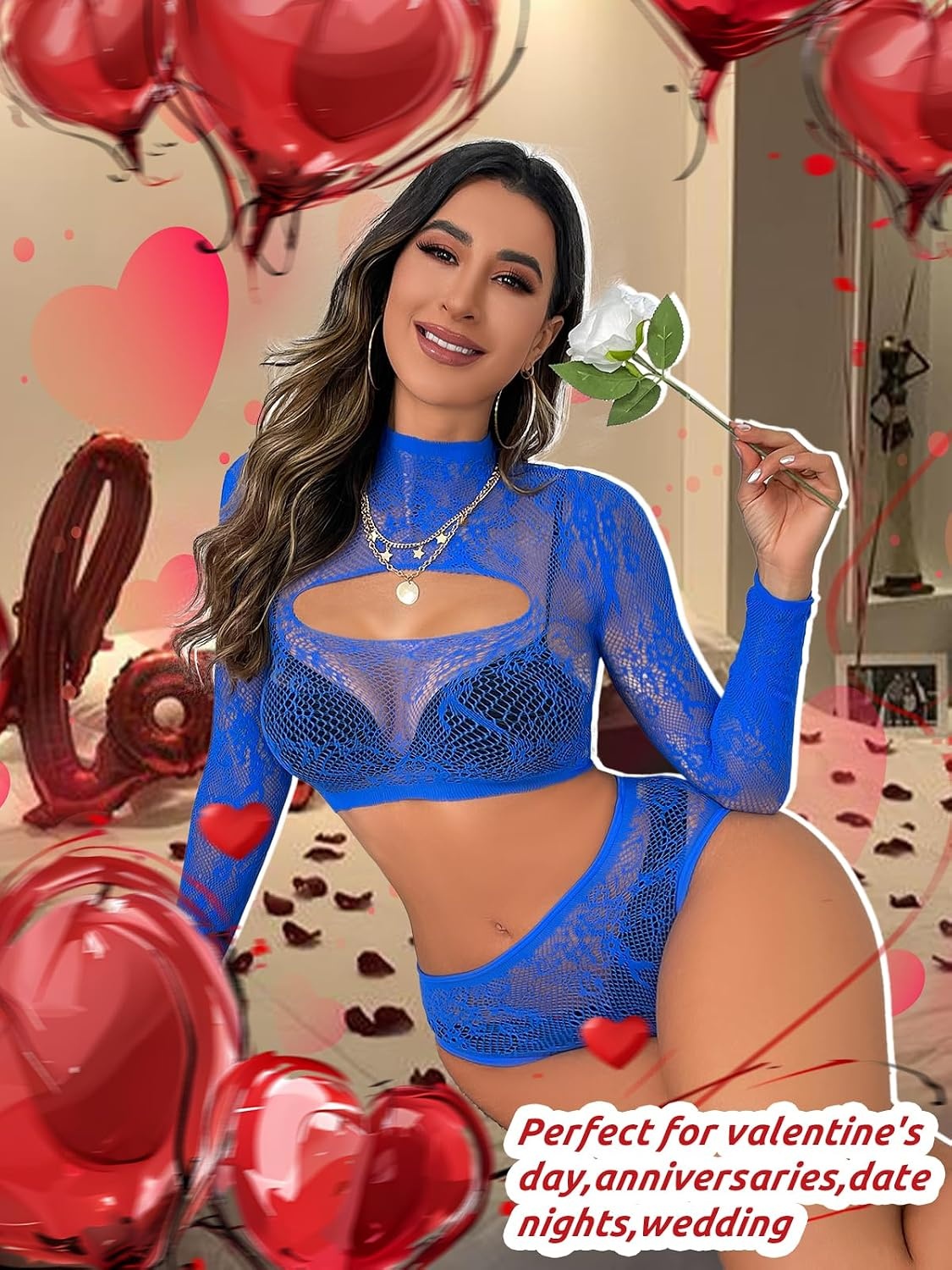 image:imageBuitifo Womens Lingerie Set Fishnet BabyDoll Bodysuit Sexy NightwearBlue T9