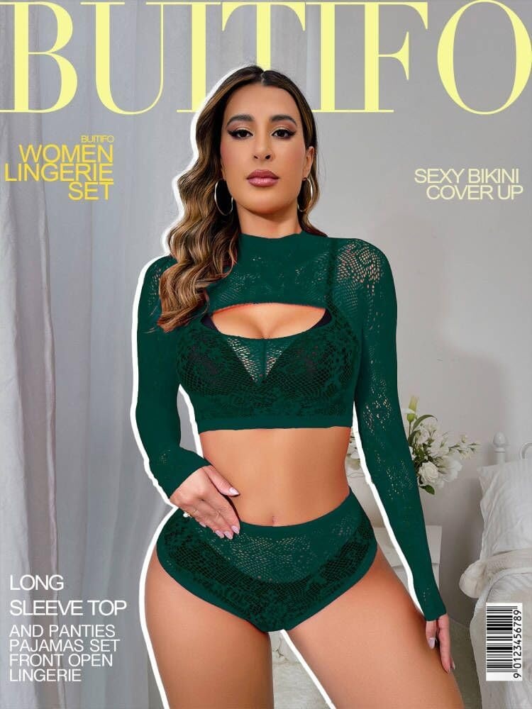 image:imageBuitifo Womens Lingerie Set Fishnet BabyDoll Bodysuit Sexy NightwearDark Green