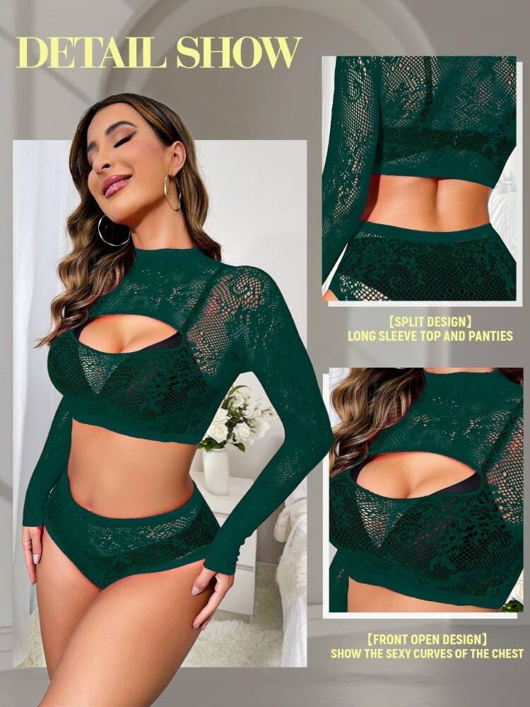 image:imageBuitifo Womens Lingerie Set Fishnet BabyDoll Bodysuit Sexy NightwearDark Green