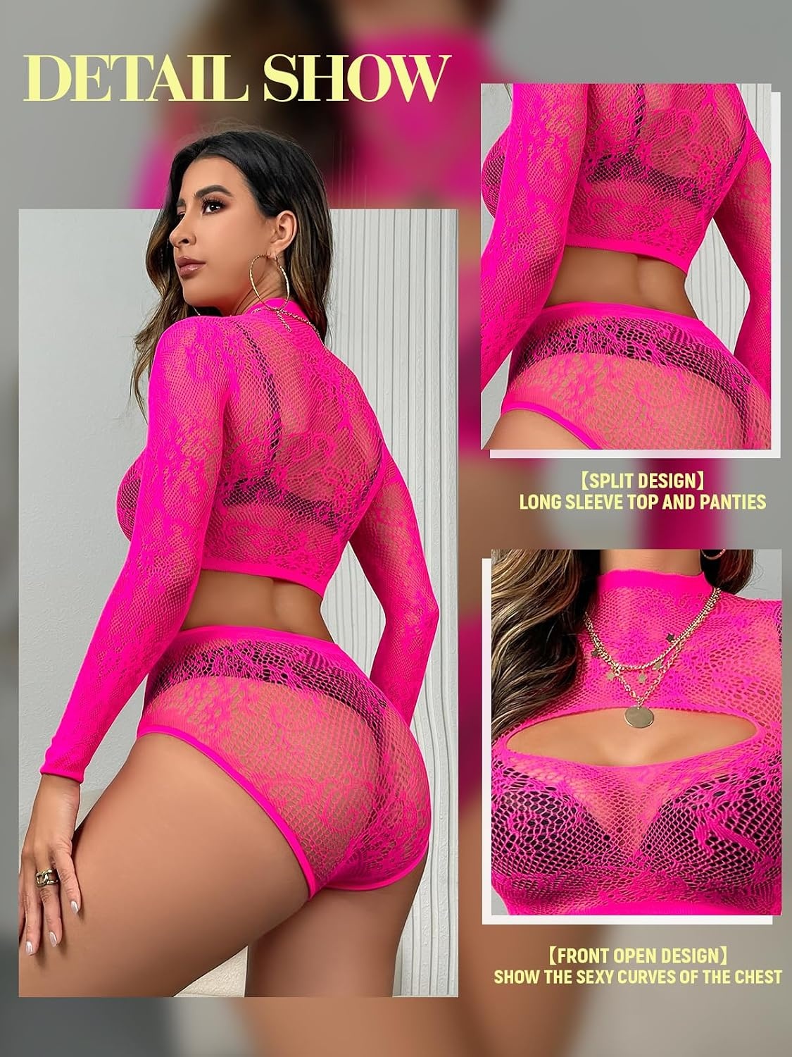 image:imageBuitifo Womens Lingerie Set Fishnet BabyDoll Bodysuit Sexy NightwearRosered T9