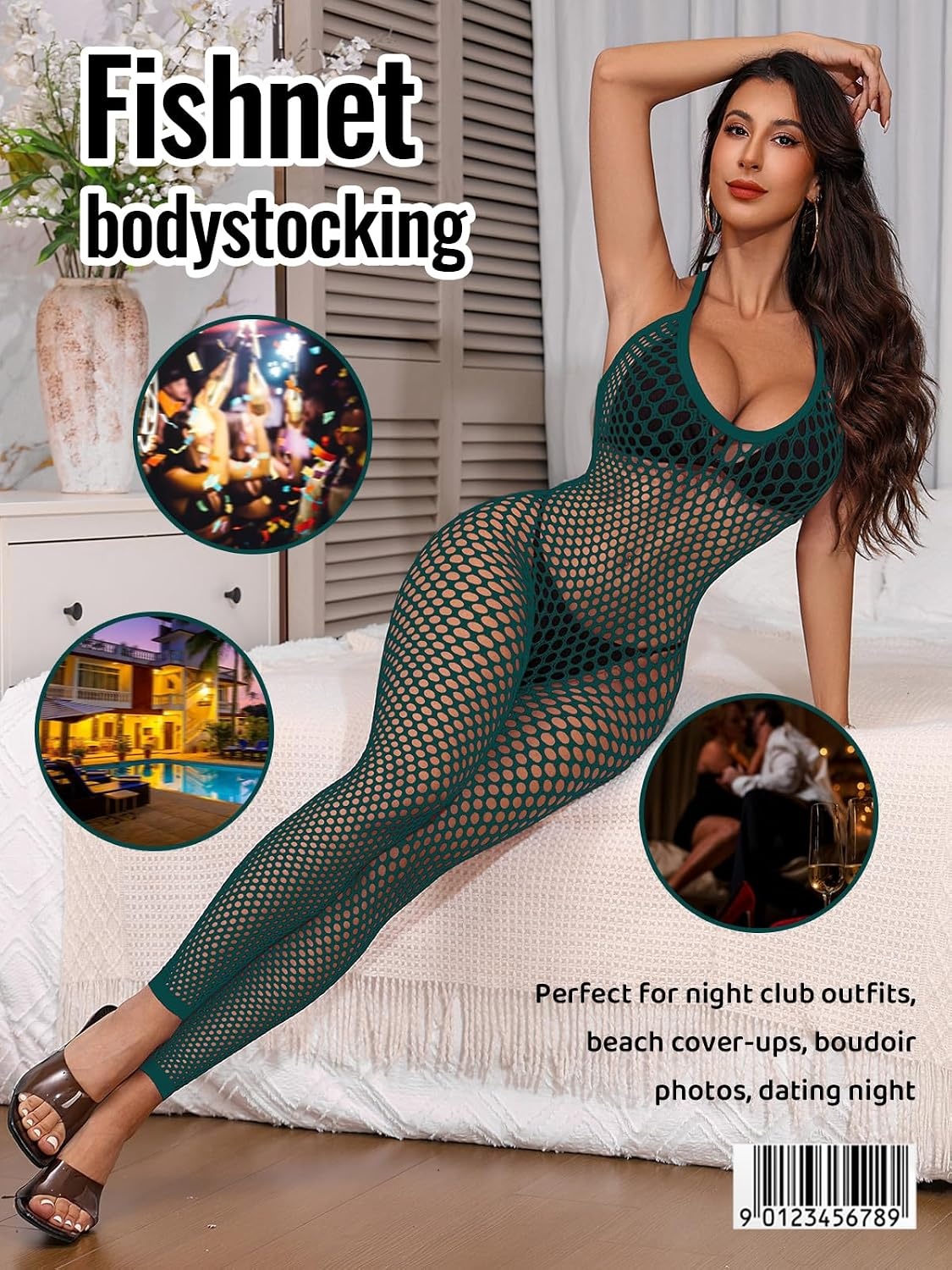 image:imageBuitifo Womens Sexy Bodysuit Fishnet Tights Bodycon Jumpsuit LingerieDarkgreen
