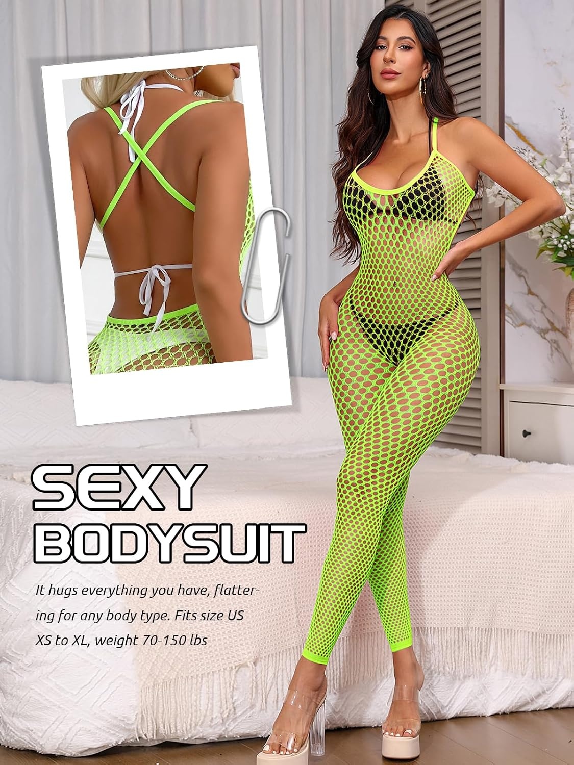 image:imageBuitifo Womens Sexy Bodysuit Fishnet Tights Bodycon Jumpsuit LingerieGreen