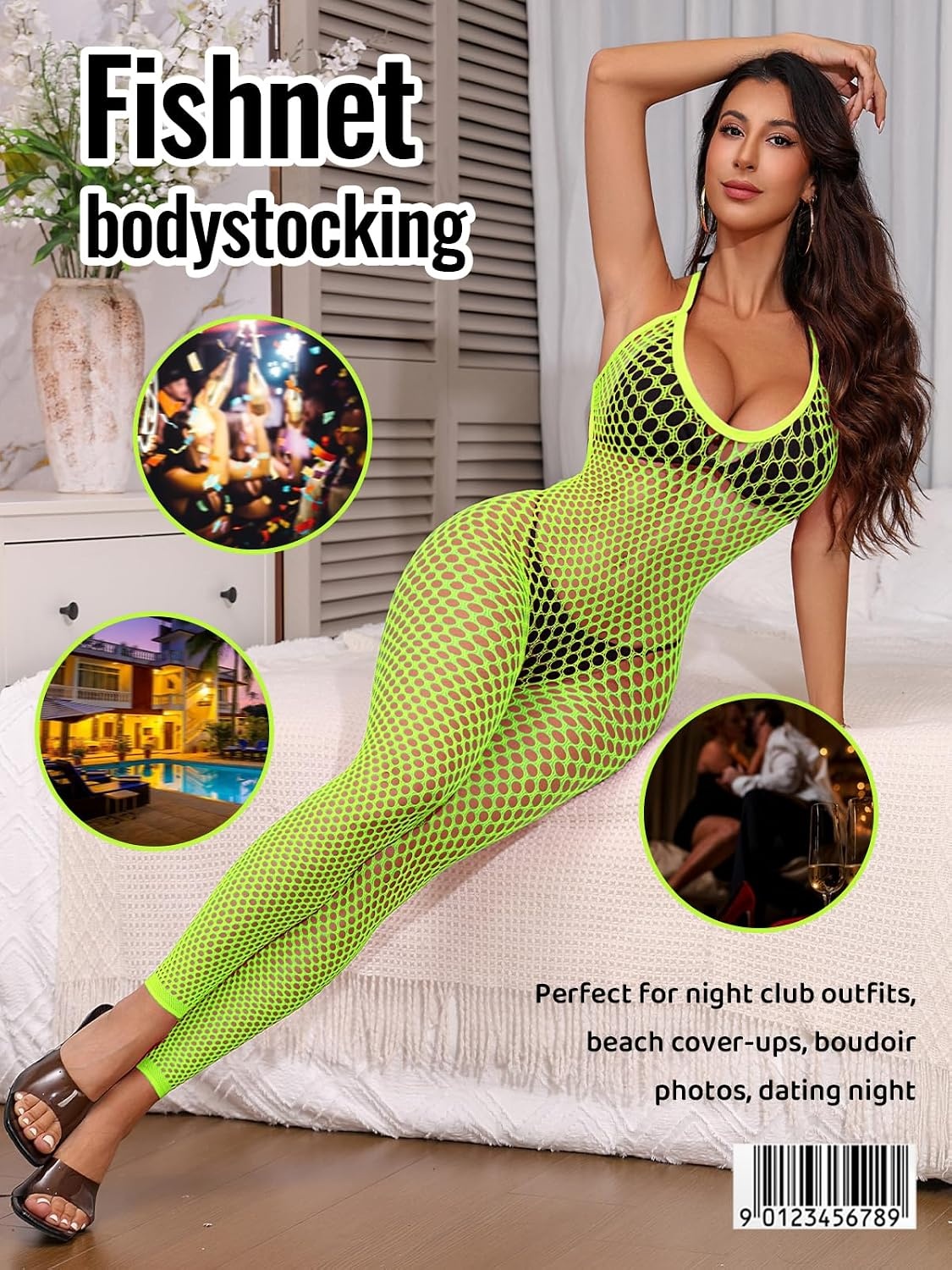 image:imageBuitifo Womens Sexy Bodysuit Fishnet Tights Bodycon Jumpsuit LingerieGreen