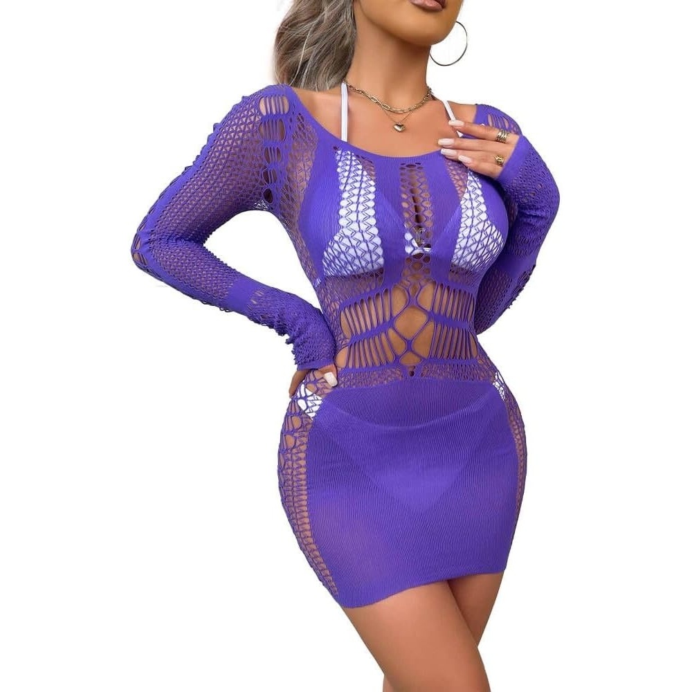 image:imageBuitifo Sexy Lingerie for Women Fishnet Mini Dress One Piece Babydoll NightwearPurple