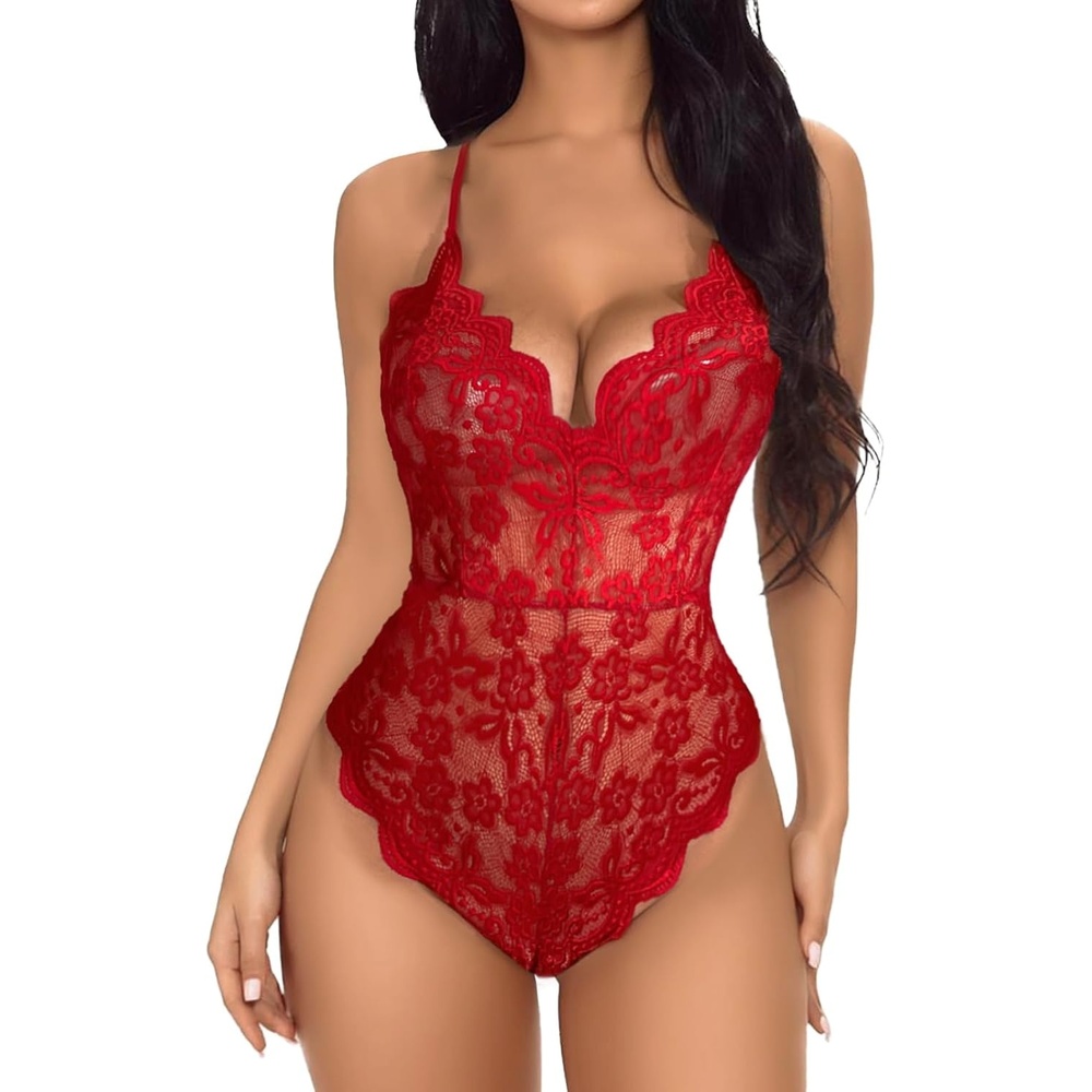 image:imageBuitifo Sexy Lingerie for Women Sheer Lace Bodysuit Nightwear Nightwear Crotch Floral One Piece Teddy Cami Body Suit Top Club Party OutfitsRed