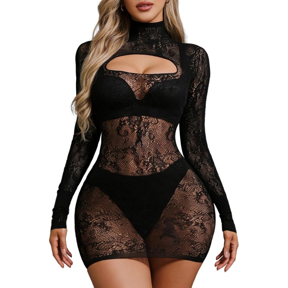 image:imageBuitifo Woman Sexy Lingerie Dress Fishnet Bodycon Mini Dresses Stripper Outfit Mesh Chemise BabydollBlack902