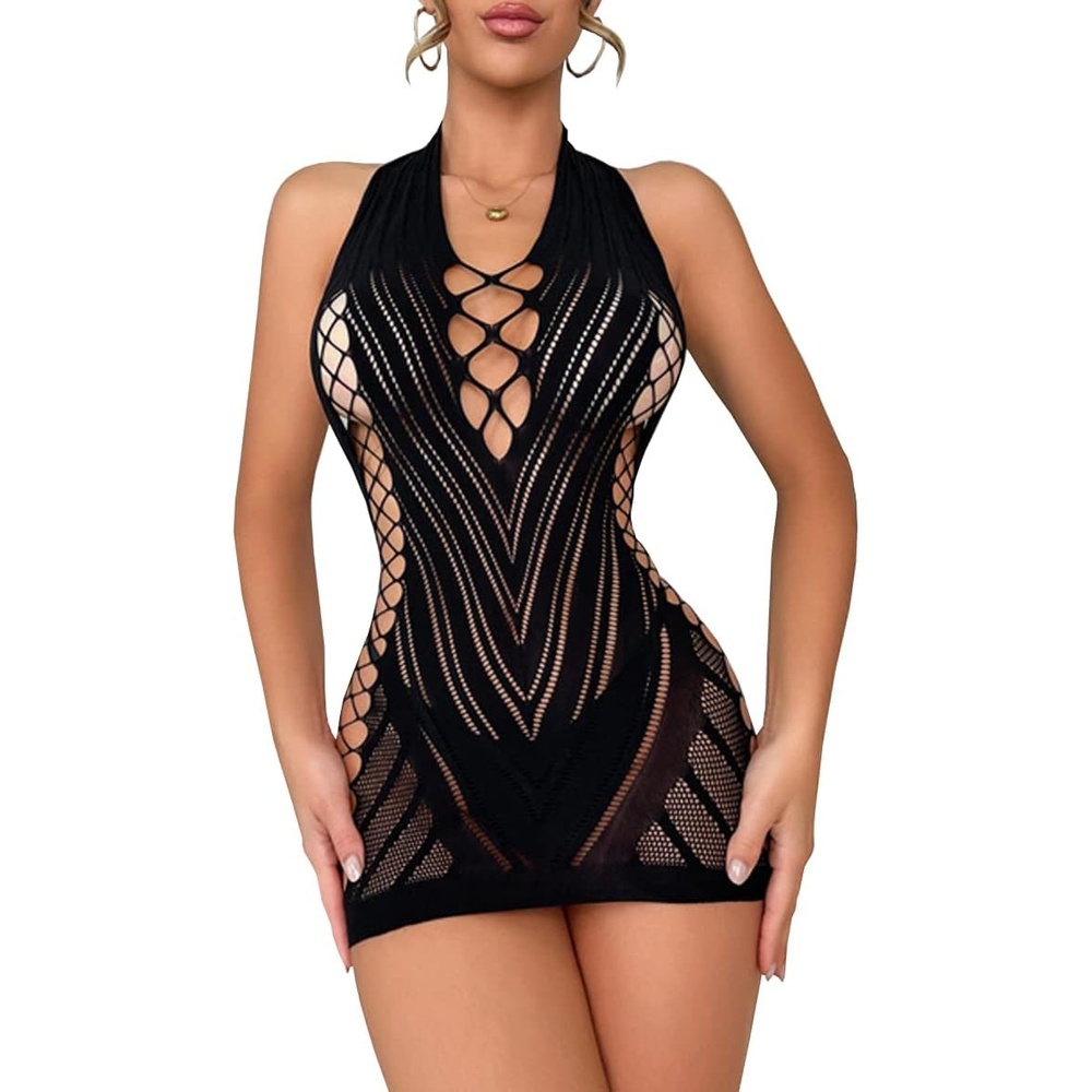 image:imageBuitifo Women Sexy Lingerie Dress One Piece Babydoll Nightwear Halter Mini DressesBlack