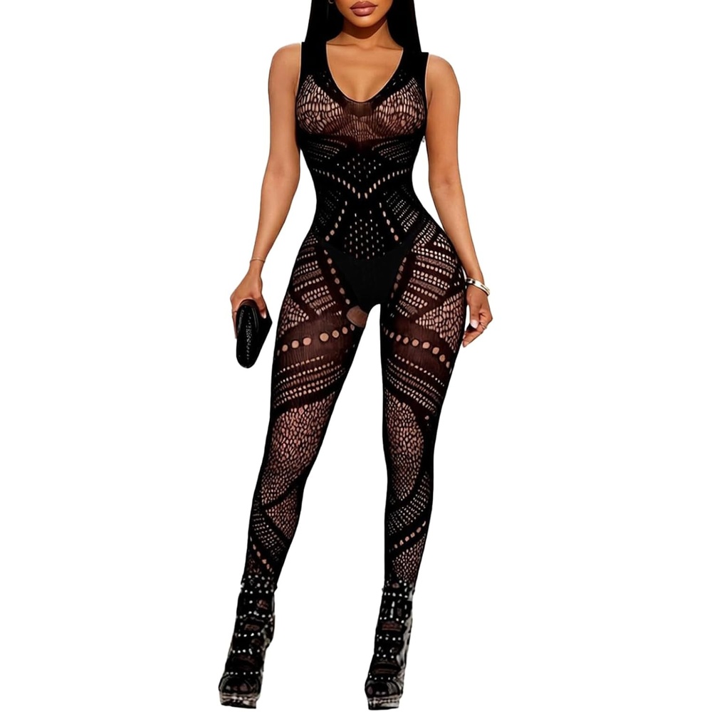 image:imageBuitifo Womens Fishnet Bodystocking Plus Size Bodysuit Sexy Tights Soft Nightwear LingerieBlack Nxx