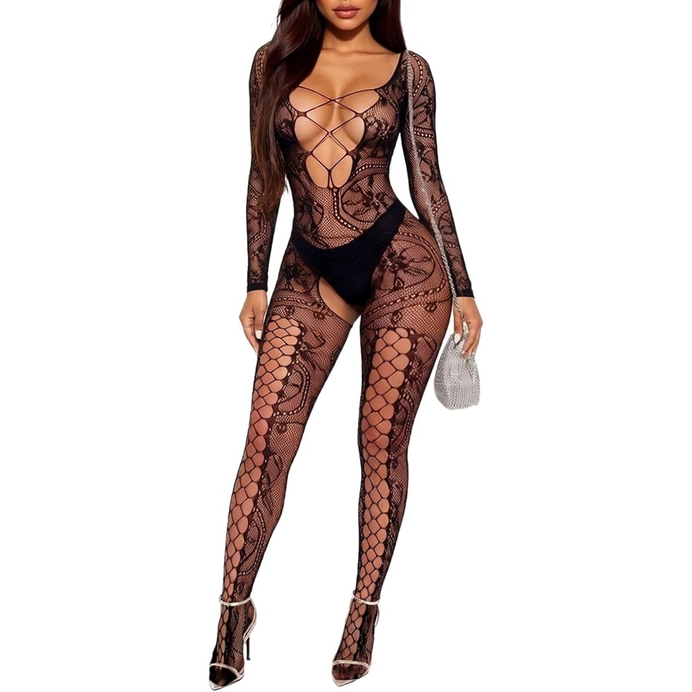 image:imageBuitifo Womens Fishnet Bodystocking Plus Size Bodysuit Sexy Tights Soft Nightwear LingerieBlack Syjc