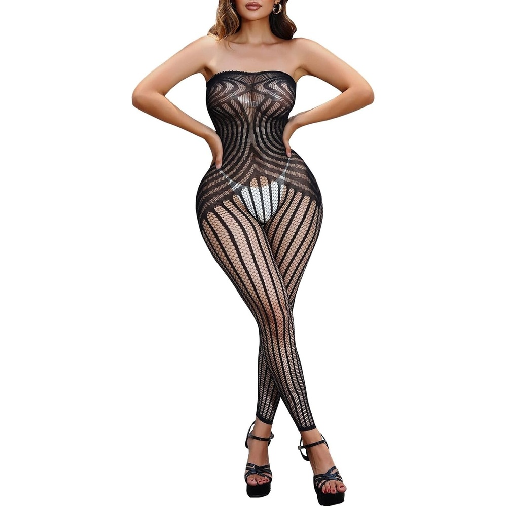 image:imageBuitifo Womens Fishnet Bodystocking Plus Size Bodysuit Sexy Tights Soft Nightwear LingerieBlackls04