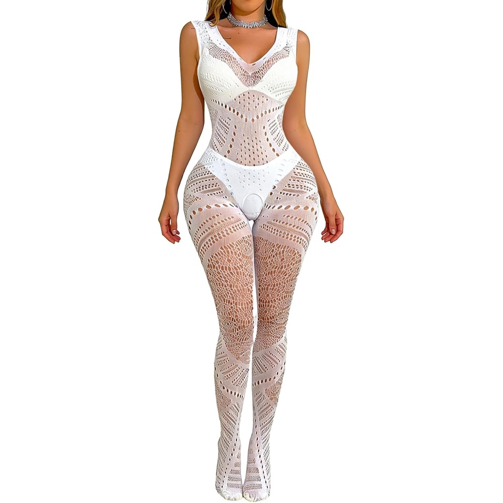 image:imageBuitifo Womens Fishnet Bodystocking Plus Size Bodysuit Sexy Tights Soft Nightwear LingerieWhite Nxx
