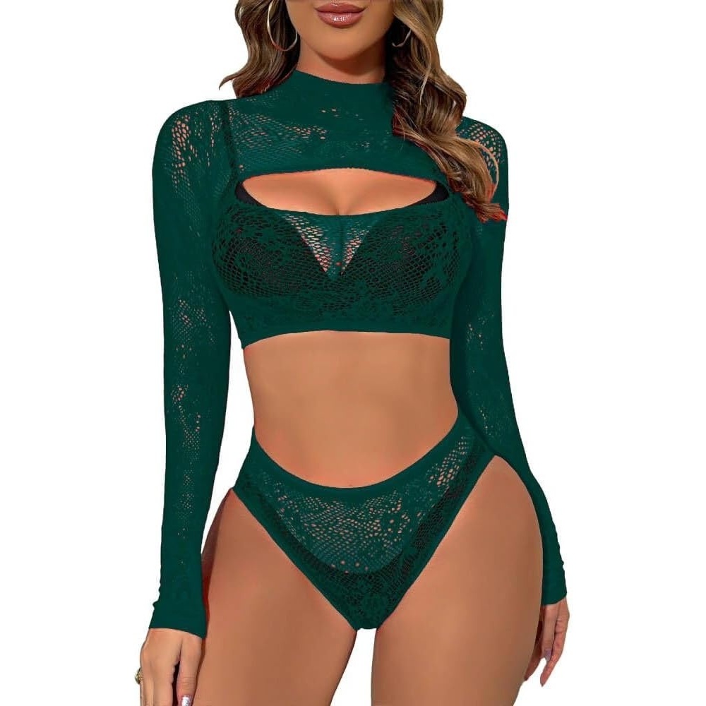 image:imageBuitifo Womens Lingerie Set Fishnet BabyDoll Bodysuit Sexy NightwearDark Green
