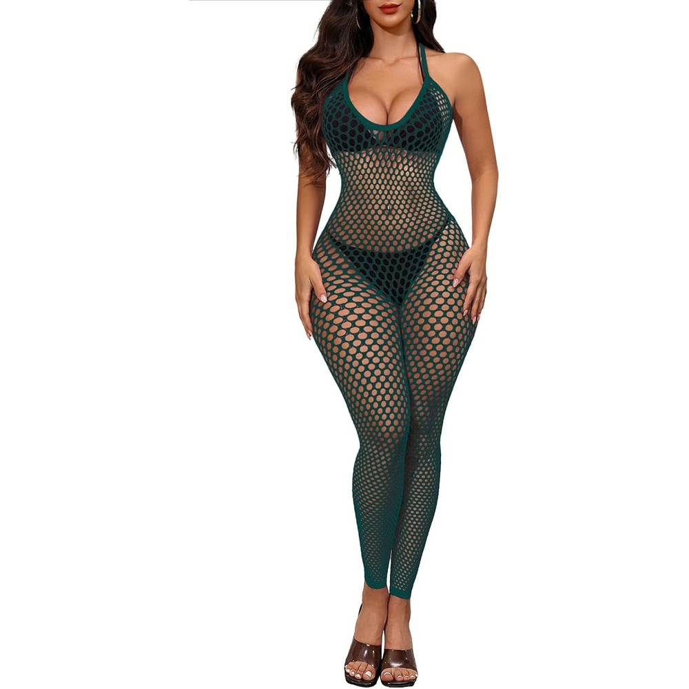 image:imageBuitifo Womens Sexy Bodysuit Fishnet Tights Bodycon Jumpsuit LingerieDarkgreen