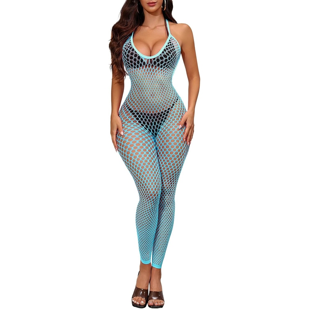 image:imageBuitifo Womens Sexy Bodysuit Fishnet Tights Bodycon Jumpsuit LingerieLightblue