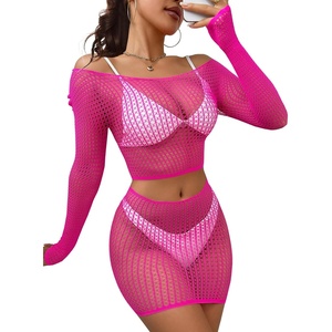 Buitifo Lingerie for Women Fishnet Babydoll Chemise Sexy Nightwear Teddy Dress(Rose Red)
