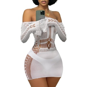 Buitifo Sexy Lingerie for Women Fishnet Mini Dress One Piece Babydoll Nightwear(White)