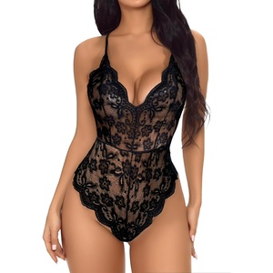 Buitifo Sexy Lingerie for Women Sheer Lace Bodysuit Nightwear Nightwear | Crotch Floral One Piece Teddy Cami Body Suit Top Club Party Outfits(Black)