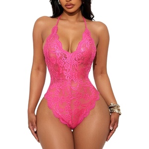 Buitifo Sexy Lingerie for Women Sheer Lace Bodysuit Nightwear Nightwear | Crotch Floral One Piece Teddy Cami Body Suit Top Club Party Outfits(Pink)