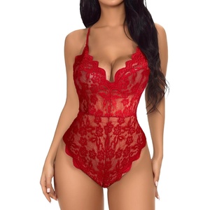 Buitifo Sexy Lingerie for Women Sheer Lace Bodysuit Nightwear Nightwear | Crotch Floral One Piece Teddy Cami Body Suit Top Club Party Outfits(Red)