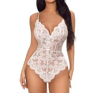 Buitifo Sexy Lingerie for Women Sheer Lace Bodysuit Nightwear Nightwear | Crotch Floral One Piece Teddy Cami Body Suit Top Club Party Outfits(White)