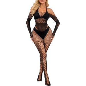 Buitifo Woman Lingerie Bodysuit Fishnet Stocking Leopard Full Body Jumpsuit(Black T3)