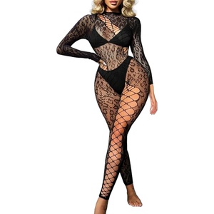 Buitifo Woman Lingerie Bodysuit Fishnet Stocking Leopard Full Body Jumpsuit(Black T5)