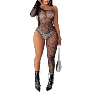Buitifo Woman Lingerie Bodysuit Fishnet Stocking Leopard Full Body Jumpsuit(Black T8)