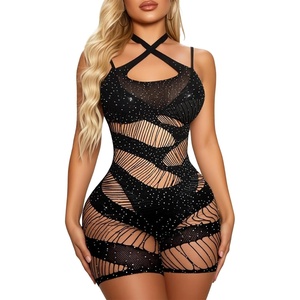 Buitifo Woman Sexy Lingerie Bodysuit Bodys Stocking Rhinestone | Crystal Jumpsuit Black Clubwear Nightwear One Piece Outfits(Blackt3)