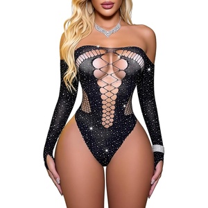 Buitifo Woman Sexy Lingerie Bodysuit Bodys Stocking Rhinestone | Crystal Jumpsuit Black Clubwear Nightwear One Piece Outfits(Blackt4)