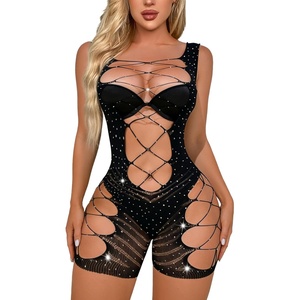 Buitifo Woman Sexy Lingerie Bodysuit Bodys Stocking Rhinestone | Crystal Jumpsuit Black Clubwear Nightwear One Piece Outfits(Blackt5)