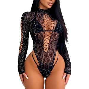 Buitifo Woman Sexy Lingerie Bodysuit Bodys Stocking Rhinestone | Crystal Jumpsuit Black Clubwear Nightwear One Piece Outfits(Blackt6)