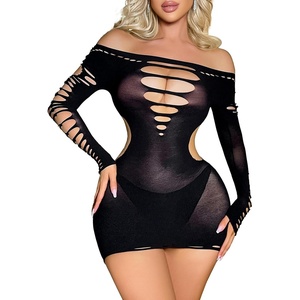 Buitifo Woman Sexy Lingerie Dress Fishnet Bodycon Mini Dresses Stripper Outfit Mesh Chemise Babydoll(Blackc2)