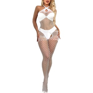 Buitifo Woman Sexy Lingerie Nightwear Halter Body Stocking One Piece Fishnet Mini Top and Tights(White)