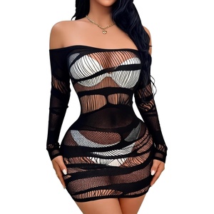 Buitifo Women Lingerie Dress One Piece Babydoll Sexy Nightwear Bodycon Ripped Mini Dresses(Black)