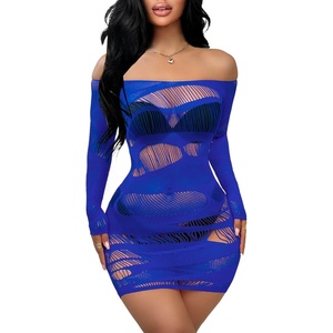 Buitifo Women Lingerie Dress One Piece Babydoll Sexy Nightwear Bodycon Ripped Mini Dresses(Darkblue)