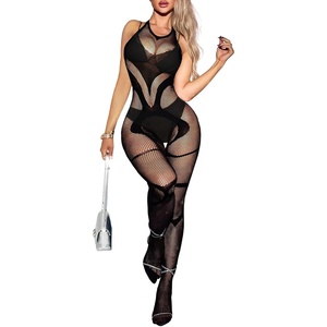 Buitifo Women Lingerie One Piece Mesh Bodysuit Sexy Tights | One Size Nylon Nightwear Fishnet Body Stocking Floral Jumpsuit(Black D)
