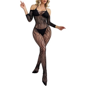 Buitifo Women Lingerie One Piece Mesh Bodysuit Sexy Tights | One Size Nylon Nightwear Fishnet Body Stocking Floral Jumpsuit(Black E)