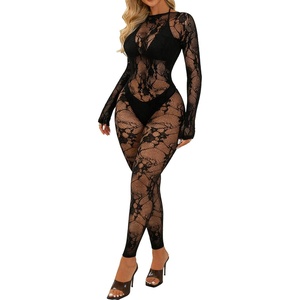 Buitifo Women Lingerie One Piece Mesh Bodysuit Sexy Tights | One Size Nylon Nightwear Fishnet Body Stocking Floral Jumpsuit(Black H)