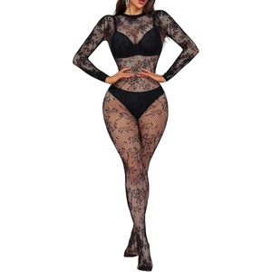 Buitifo Women Lingerie One Piece Mesh Bodysuit Sexy Tights | One Size Nylon Nightwear Fishnet Body Stocking Floral Jumpsuit(Black I)