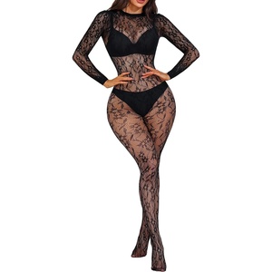 Buitifo Women Lingerie One Piece Mesh Bodysuit Sexy Tights | One Size Nylon Nightwear Fishnet Body Stocking Floral Jumpsuit(Black K)