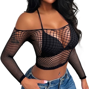 Buitifo Women Sexy Lingerie Fishnet Top Exotic Beach Cover Up(Black)