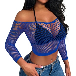 Buitifo Women Sexy Lingerie Fishnet Top Exotic Beach Cover Up(Blue)