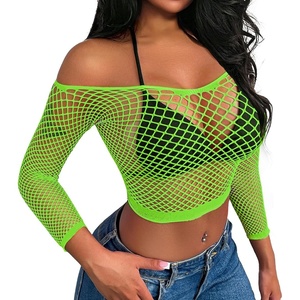 Buitifo Women Sexy Lingerie Fishnet Top Exotic Beach Cover Up(Green)