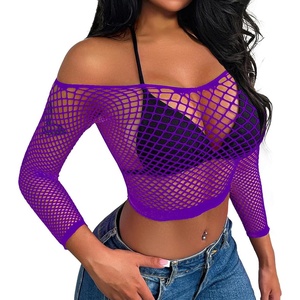 Buitifo Women Sexy Lingerie Fishnet Top Exotic Beach Cover Up(Purple)