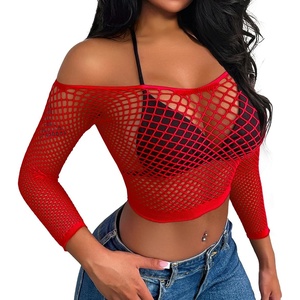 Buitifo Women Sexy Lingerie Fishnet Top Exotic Beach Cover Up(Red)